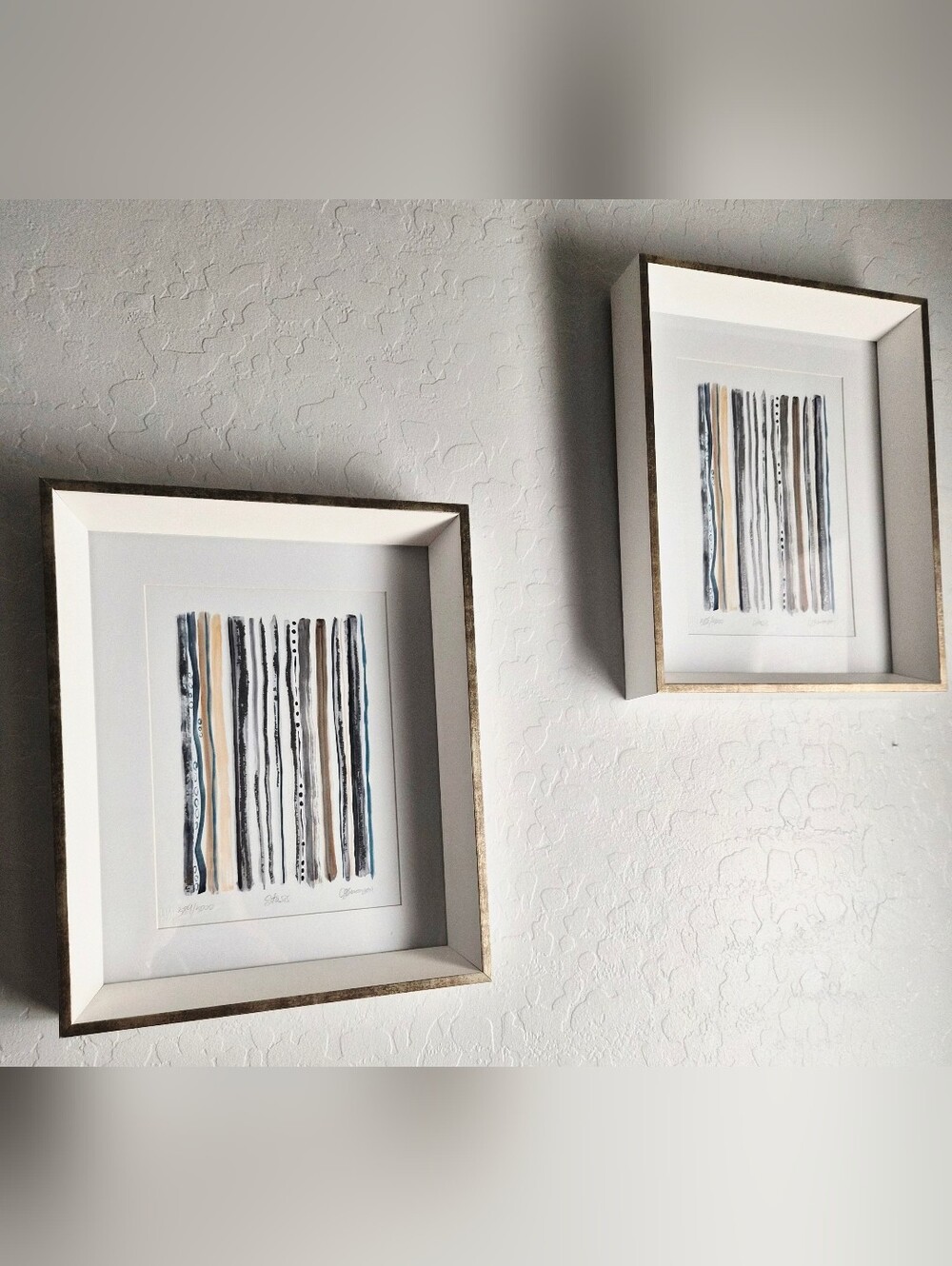 Framed Abstract Stripe Artwork in Blue, Gray & Tan